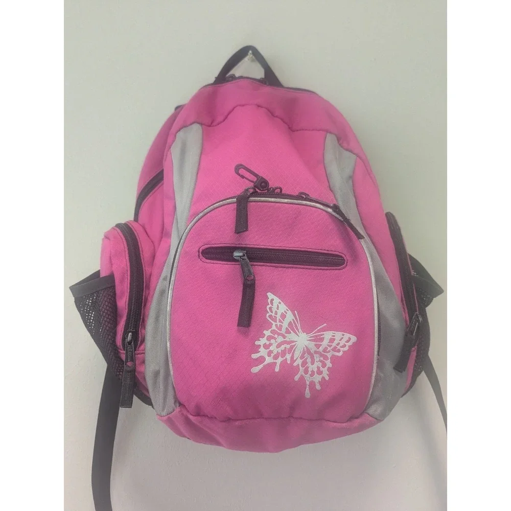 L.L.Bean Pink Butterfly Backpack  Black‎ School Book Bag Travel Daypack Hiking